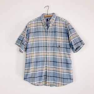 20x Twenty X Blue Tan Plaid Short Sleeve Button Up Shirt Large